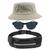 Kit Com Chapéu Bucket, Pochete Ajustável Impermeável Saída Para Fone E Oculos De Sol Óculos De Sol Armação Oval MD-13 Bege
