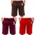 Kit Combo 3 Short Bermuda Masculina Com Tecido de Sarja Lavado Perfumado e Confortável Marrom, Roxo, Vermelho