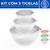 Kit Conjunto 3 Tigela Bowl Pote Cumbuca Plástico c/ Tampa Branco