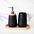 Kit Conjunto Banheiro Lavabo 3 Peças Com Bandeja Oval de Bambu Dispenser Sabonete Liquido Porta Escova Cerâmica Preto
