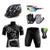 Kit Conjunto Ciclismo Camisa Proteção UV e Bermuda em Gel + Capacete Ciclismo + Luvas Ciclismo + Óculos Ciclista preto, Branco