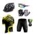 Kit Conjunto Ciclismo Camisa Proteção UV e Bermuda em Gel + Capacete Ciclismo + Luvas Ciclismo + Óculos Ciclista preto, Amarelo