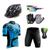 Kit Conjunto Ciclismo Camisa Proteção UV e Bermuda em Gel + Capacete Ciclismo + Luvas Ciclismo + Óculos Ciclista preto, Azul