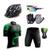 Kit Conjunto Ciclismo Camisa Proteção UV e Bermuda em Gel + Capacete Ciclismo + Luvas Ciclismo + Óculos Ciclista preto, Verde