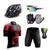 Kit Conjunto Ciclismo Camisa Proteção UV e Bermuda em Gel + Capacete Ciclismo + Luvas Ciclismo + Óculos Ciclista preto, Vermelho