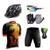 Kit Conjunto Ciclismo Camisa Proteção UV e Bermuda em Gel + Capacete Ciclismo + Luvas Ciclismo + Óculos Listrado preto, Laranja