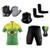 Kit Conjunto Ciclismo Camisa Proteção UV e Bermuda em Gel + Luvas Ciclismo + Manguito + Bandana Brasil amarelo neon