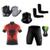 Kit Conjunto Ciclismo Camisa Proteção UV e Bermuda em Gel + Luvas Ciclismo + Manguito + Bandana Punisher preto, Vermelho
