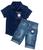kit conjunto jeans infantil meninos camisa jeans bermuda jeans masculino tam de 4 a 16 anos Azul aço