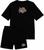 Kit Conjunto Masculino Bermuda Tactel Com Bolsos + Camisa Camiseta Algodão Estampada Preto beisebol
