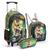 Kit Conjunto Mochila Rodinhas Infantil Menino Escolar Dinossauro Verde Escuro