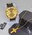 Kit Conjunto Relógio Masculino Pallyjane Prova água Silicone Ajustável + Colar Corrente Aço Inox 316L Presente Luxo Dourado