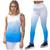Kit Connunto Regata Feminina Legging Fitness Academia Treino Caminhada Musculação Azul branco