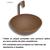 Kit Cuba de Vidro Redonda 35cm para Banheiro Lavabo com Torneira Link Metal e Válvula Click - Linha Premium Matte Marrom Matte