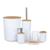 Kit de Banheiro Bambu 6 Peças Conjunto Acessórios de Banheiro Eleganz Design Moderno Jogo Para Lavabo Lixeira Grande 6,50L Detalhe Cromado Plasvale Branco