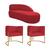 Kit Divã Luna 140cm Lado Direito e 02 Poltronas Base de Ferro Dourado Suede Vermelho