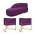 Kit Divã Luna 185cm Lado Esquerdo e 02 Poltronas Base de Ferro Dourado Suede Roxo