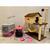 Kit Gato Arranhador Caixa Banheiro Comedouro Completo Luxo Bege e Rosa