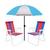 Kit Guarda Sol 1,8m Fashion 2 Cadeira Alta Aço Dobrável Praia Camping Piscina - Mor Azul claro