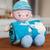 Kit manta infantil 100cm x 75cm em microfibra com boneco bouton baby Azul aço