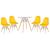 KIT - Mesa de vidro Eames 70 cm + 4 cadeiras estofadas Eiffel Botonê Amarelo