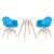 KIT - Mesa Eames 70 cm + 2 cadeiras Eiffel DAW com braços Mesa branco com cadeiras azul céu
