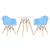 KIT - Mesa Eames 70 cm + 2 cadeiras Eiffel DAW com braços Mesa branco com cadeiras azul claro