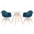 KIT - Mesa Eames 70 cm + 2 cadeiras Eiffel DAW com braços Mesa branco com cadeiras azul petróleo