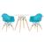 KIT - Mesa Eames 70 cm + 2 cadeiras Eiffel DAW com braços Mesa branco com cadeiras azul tiffany