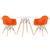 KIT - Mesa Eames 70 cm + 2 cadeiras Eiffel DAW com braços Mesa branco com cadeiras laranja