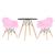 KIT - Mesa Eames 70 cm + 2 cadeiras Eiffel DAW com braços Mesa preto com cadeiras rosa
