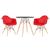 KIT - Mesa Eames 70 cm + 2 cadeiras Eiffel DAW com braços Mesa preto com cadeiras vermelho