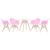KIT - Mesa Eames 70 cm + 4 cadeiras Eiffel DAW com braços Mesa branco com cadeiras rosa
