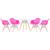 KIT - Mesa Eames 70 cm + 4 cadeiras Eiffel DAW com braços Mesa branco com cadeiras rosa pink