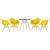 KIT - Mesa Eames 70 cm + 4 cadeiras Eiffel DAW com braços Mesa preto com cadeiras amarelo