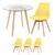 KIT - Mesa redonda com tampo de vidro 80 cm + 3 cadeiras Leda Amarelo