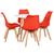KIT - Mesa redonda Leda 80 cm + 4 cadeiras estofadas Leda Mesa branco com cadeiras vermelho