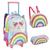 Kit Mochila Com Rodinhas Infantil Menina Rainbow Gatinha Fofa Colorida