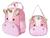 Kit Mochila Infantil Cachorro Azul P + G Bebê Escolar Unicórnio rosa