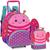 Kit Mochila Pets Infantil Feminina Carrinho Animais Lancheira Rodinhas Borboletinha Rosa Lançamento