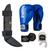 Kit  Muay Thai e Boxe Luva, Bandagem, Protetor Bucal e Caneleira Fheras Azul