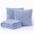 Kit Peseira Manta Cama Solteiro Sala Sofa 150x60cm + 2 Capas de Almofada Trico Toquio Azul Claro