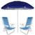 Kit Praia 2 Cadeira Reclinável 8 Pos Sannet Alumínio + Guarda Sol 2,6m Azul - Mor Azul