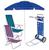 Kit Praia Carrinho Com Avanço + 2 Cadeira Reclinável 8 Pos Alum + Guarda Sol 2,4m  - Mor Azul