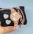 Kit Relógio de Pulso Feminino Analógico Aço Inox Strass com Pedras Zircônias Quartz +Pulseira e Brincos+ Caixa Presente Rose