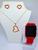 Kit Relógio Emburrachado Feminino Digital Led Quadrado Sports + Conjunto Colar e Brincos Folheado Moda  vermelho