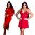 Kit Robe Longo e Camisola Sexy Confortável Sedutor Elegante Lingerie Feminina Vermelho