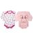 Kit Roupa De Bebê 2 Peças Body Estampado Manga Longa Suedine Rosa