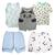 Kit Roupa de Bebê 5 Pçs Camiseta Body Short e Macacão Regata Azul