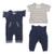 Kit roupa infantil 3 peças - Calça Saruel, Blusa manga curta e Macacão Bebê 100% algodão Azul